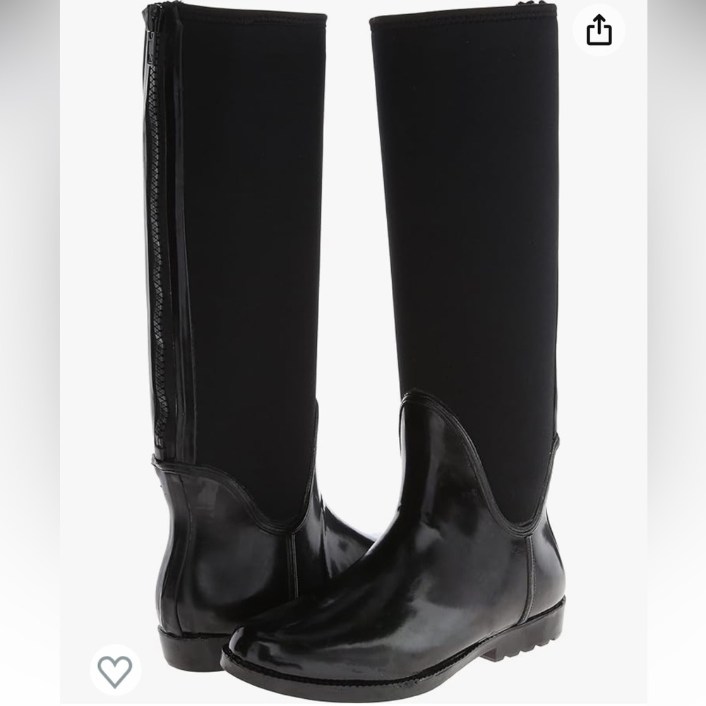 Nine West Rain Boot Tall Rubber Neoprene Second Wind Back Zipper Knee Jelly Shoe